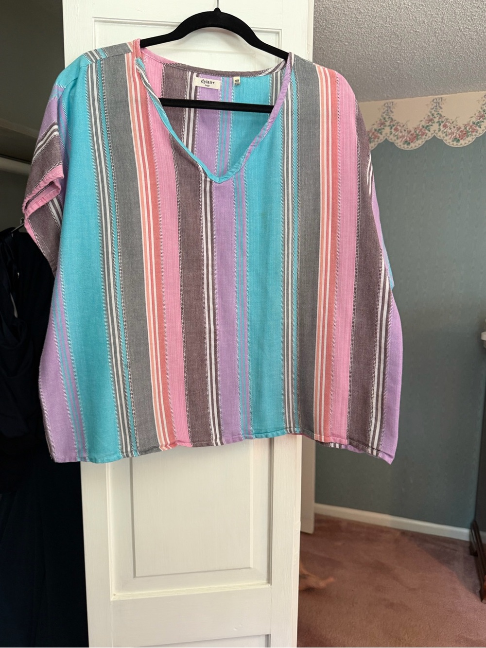 dylan Pastel Multistripe V-Neck Tunic - Turquoise, Pink, Lavender, Gray